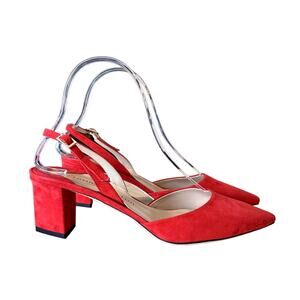Tamara Mellon Liaison 55 Red Suede Pointed Toe Low Heel Slingback Pumps 37